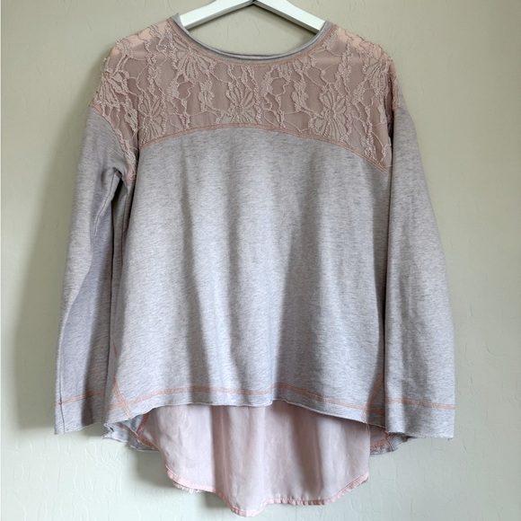 Sundance balletcore long sleeve pullover lace back hi low sheer back top Small - Picture 1 of 8
